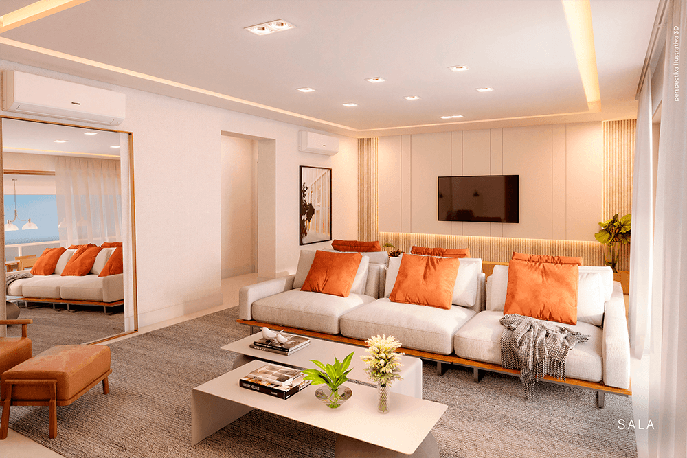 Sala de estar do San Martin Residencial em Santos com ambiente amplo e elegante