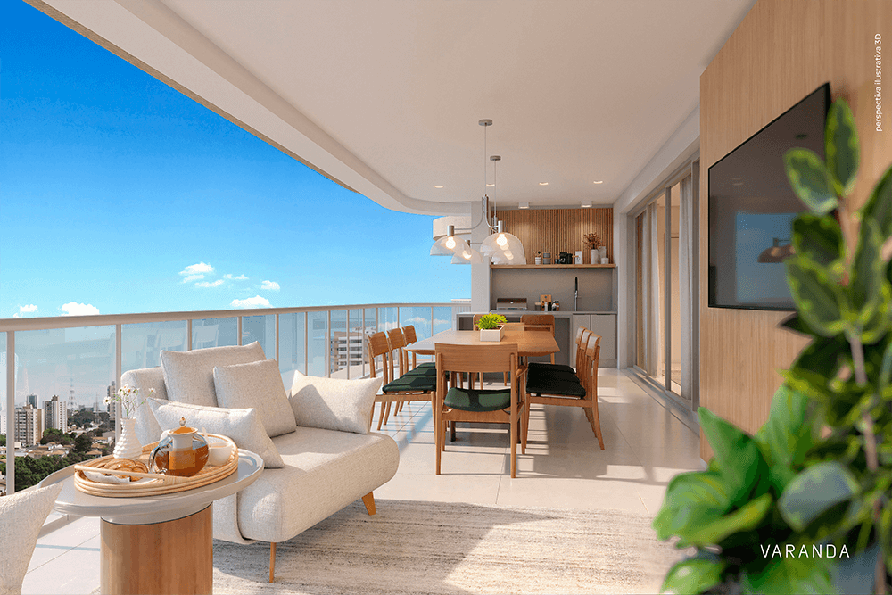 Varanda do San Martin Residencial no Canal 7 em Santos com espaço gourmet e vista aberta